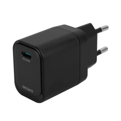 USB-C-väggladdare, 1x USB-C PD, 20 W, svart (ny)