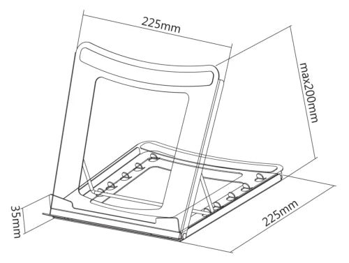 Vikbart stativ i stål för laptop/surfplatta. 5-höjdnivåer, 10-15", svart(ny)