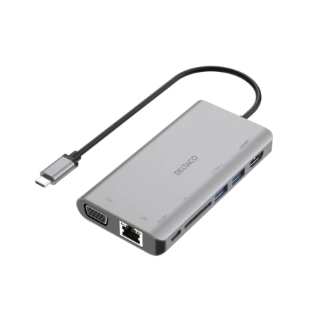 USB-C dockningsstation med HDMI/VGA/USB/RJ45/SD, USB-C port för laddning, 3840x2160(ny)